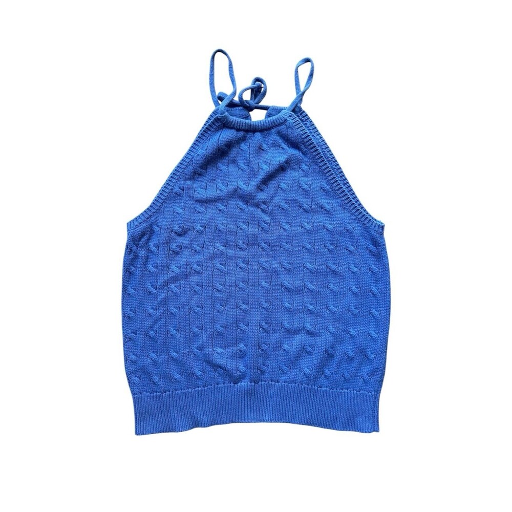 Ralph Lauren Blue Cable Knit Halter Top XL Y2K